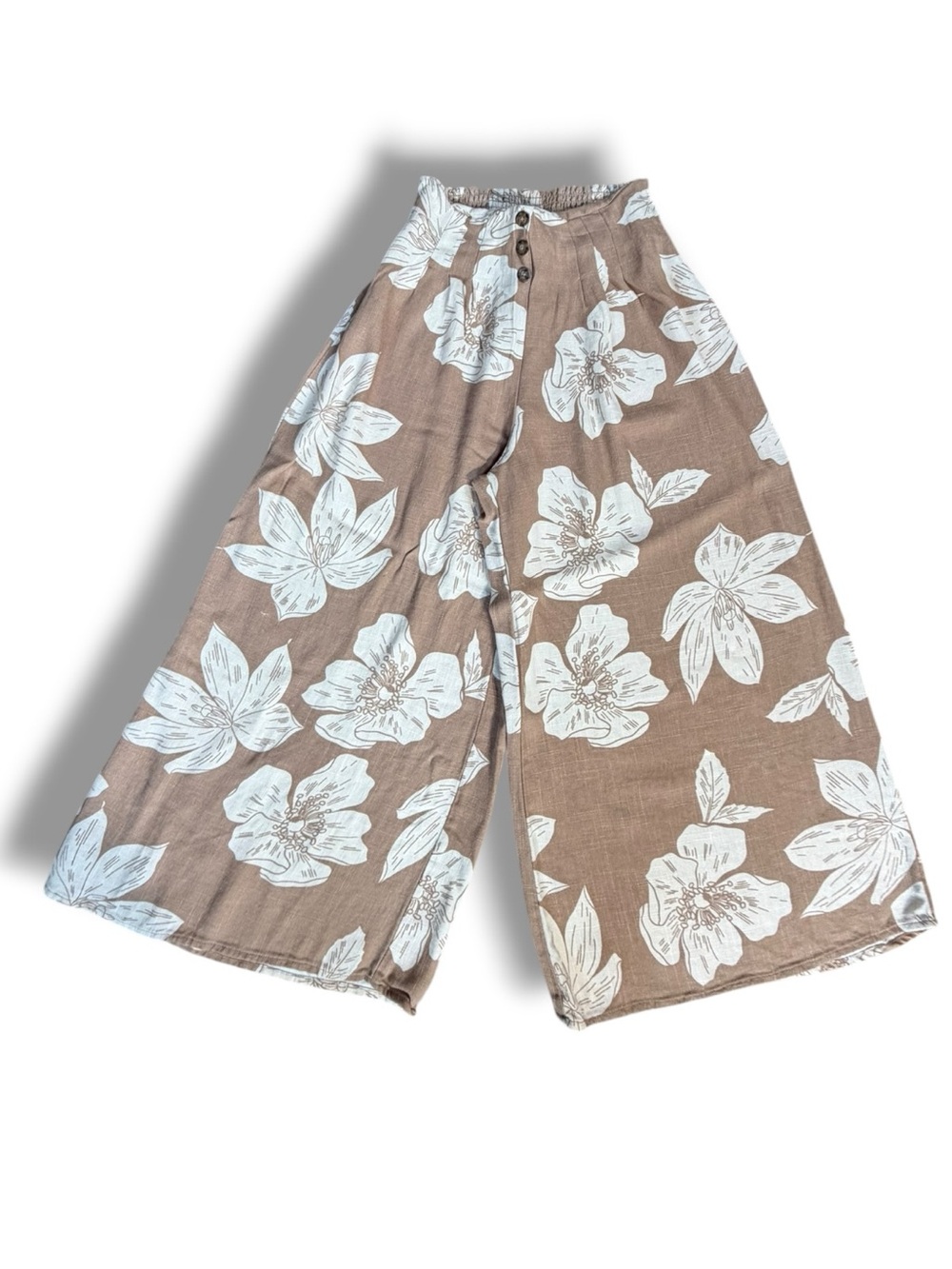 Sienna Sky Wide Leg Floral Pants in Tan and White Medium